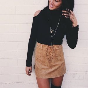LF One Way Fall Corduroy Mini Skirt in Brown